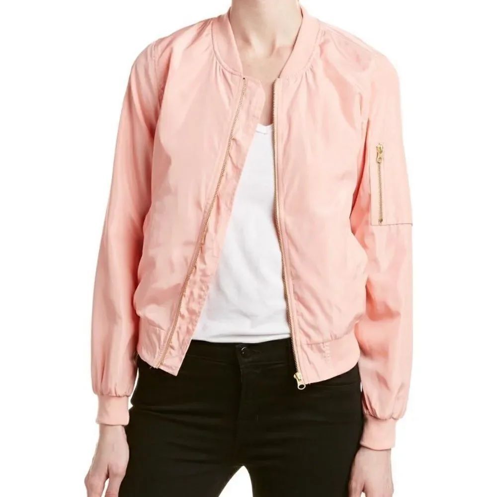 LOVE TREE Lightweight Bomber Jacket Pink Rose Satin style Size Small LIKE NEW